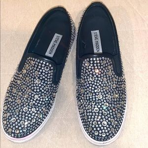 Steve Madden Black Rhinestone Slip-on Sneakers